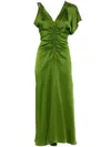 Victoria Beckham Asymmetric Ruched Midi Dress In Green