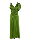 Victoria Beckham Asymmetric Ruched Midi Dress In Green