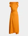 Victoria Beckham Womens Sunset Orange Draped Asymmetric Stretch-woven Midi Dress