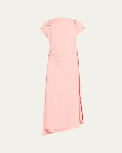 Victoria Beckham Drape Sleeve Midi Dress In Pink