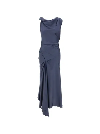 Victoria Beckham Draped Asymmetric Dress In Blue