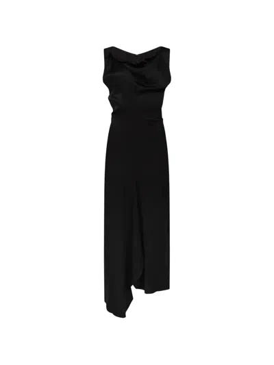Victoria Beckham Draped Asymmetric Midi Dress In Black