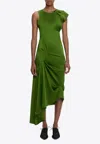 Victoria Beckham Draped Sleeveless Midi Dress With Asymmetric Detailing In Green