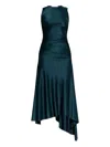 Victoria Beckham Womens Dark Teal Twist Asymmetric-hem Woven Midi Dress In Green