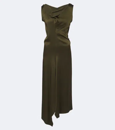 Victoria Beckham Draped Asymmetric Satin Midi Dress In Green