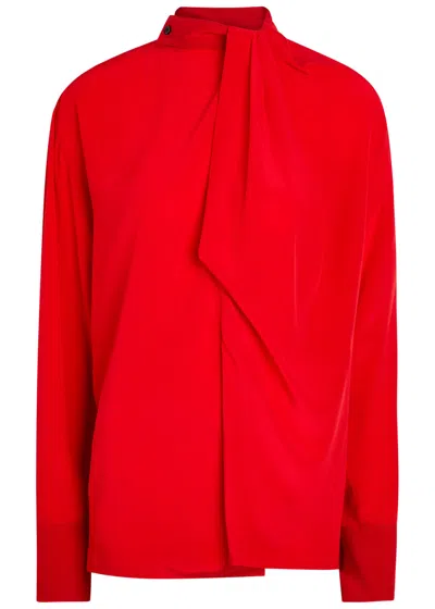 Victoria Beckham Draped Asymmetric Silk Blouse In Red