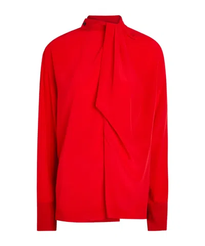 Victoria Beckham Draped Asymmetric Silk Blouse In Red