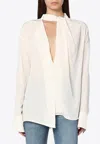 Victoria Beckham Draped Silk Blouse High-low Hem Sheer In White