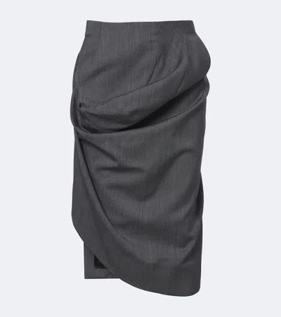 Victoria Beckham Draped Asymmetric Virgin Wool Midi Skirt In Gray