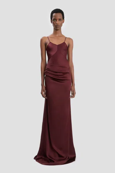 Victoria Beckham Draped Cami Floor-length Dress In Cinnabar Red In Purple