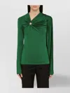 Victoria Beckham Draped Detail Asymmetric Button Sweater In Green