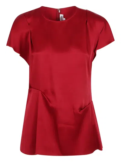 Victoria Beckham Draped-detail Short-sleeve Blouse In Red