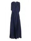 Victoria Beckham Blue Sleeveless Long Dress With V Neck In Fabric Woman