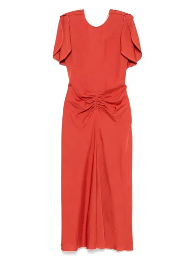 Victoria Beckham Fuchsia Pink Midi Dress With Gathered Waist In Red