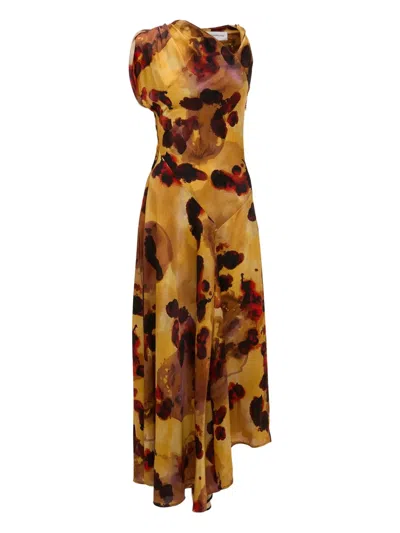 VICTORIA BECKHAM DRAPED FLORAL-PRINT ASYMMETRIC DRESS