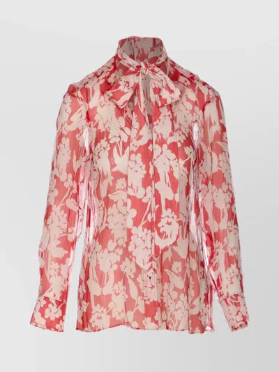 Victoria Beckham Draped Floral Sheer Long Sleeve Top In Multicolour