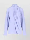 Victoria Beckham Draped Front High Neck Long Sleeves Top In Blue