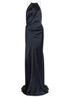 Victoria Beckham Draped Halterneck Satin-crepe Gown In Blue