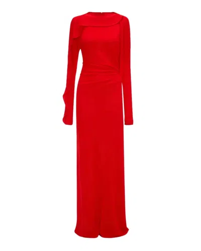 Victoria Beckham Draped Jersey Gown In Cayenne In Red