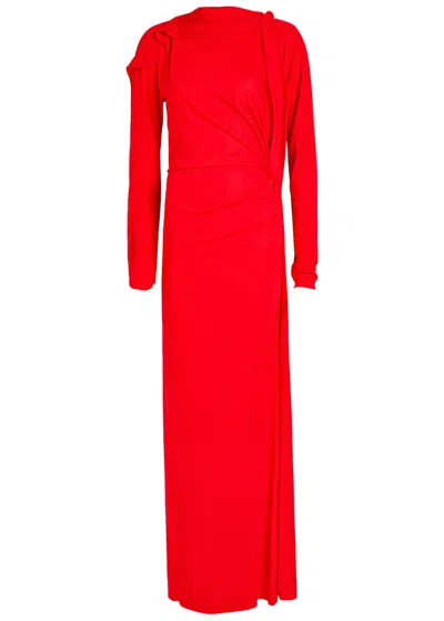 Victoria Beckham Draped Jersey Gown In Red