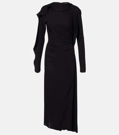 Victoria Beckham Asymmetrical Long Sleeve Draped Jersey Dress In Black