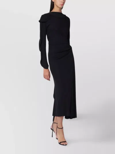 VICTORIA BECKHAM DRAPED JERSEY MIDI DRESS WITH ASYMMETRIC HEM