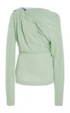 Victoria Beckham Draped Top With Asymmetric Detail And Long Sleeves In Green