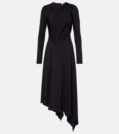 Victoria Beckham Dress Asymmetric Hem Draped Detail Long Sleeves In Black