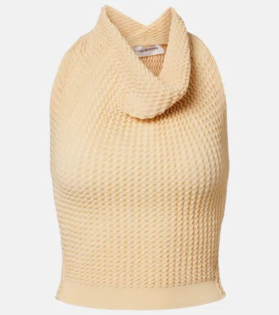 Victoria Beckham Draped Knitted Cotton-blend Crop Top In Neutral