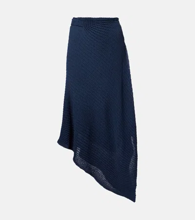 Victoria Beckham Draped Knitted Cotton-blend Midi Skirt In Blue