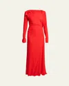 Victoria Beckham Draped Long-sleeve Gown In Red