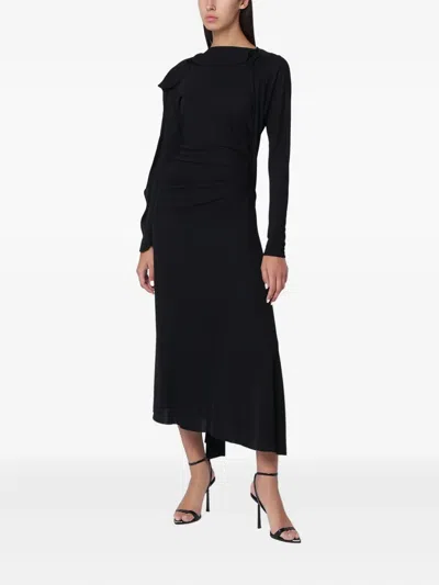 Victoria Beckham Draped Long-sleeve Midi Dress In Black