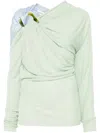 Victoria Beckham Draped Top With Asymmetric Detail And Long Sleeves In Green