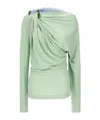 Victoria Beckham Draped Top With Asymmetric Detail And Long Sleeves In Green