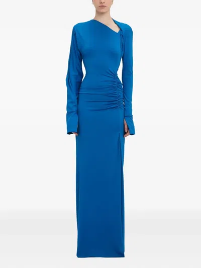 Victoria Beckham Draped Maxi Dress In Blue