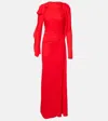 Victoria Beckham Womens Cayenne Draped Long-sleeves Woven Gown In Red