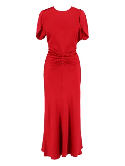 Victoria Beckham Draped Midi Dress In Red