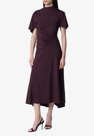 Victoria Beckham Draped Midi Dress In Burgundy