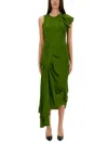 Victoria Beckham Draped Sleeveless Midi Dress With Asymmetric Detailing In Green