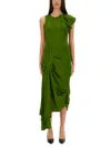 Victoria Beckham Draped Sleeveless Midi Dress With Asymmetric Detailing In Green