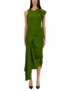 Victoria Beckham Draped Sleeveless Midi Dress With Asymmetric Detailing In Green