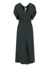 Victoria Beckham Green Midi Dress With Ruched Sleeves And V Neck In Green