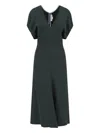 Victoria Beckham Green Midi Dress With Ruched Sleeves And V Neck In Green