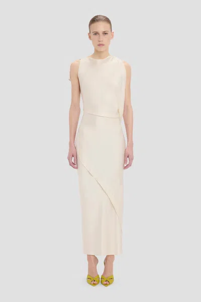 Victoria Beckham Draped Midi Dress In Elderflower In Neutral