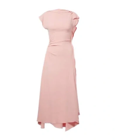 Victoria Beckham Asymmetric Ruffled Gathered Crepe Midi Dress In Pink