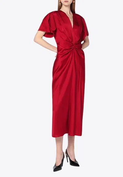 Victoria Beckham Fuchsia Pink Midi Dress With Gathered Waist In Red
