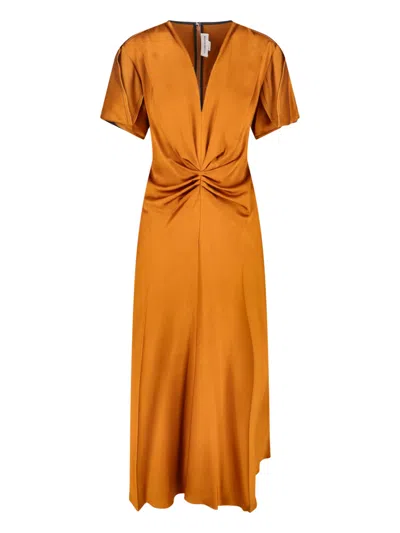 Victoria Beckham Womens Sunset Orange Ruched Regular-fit Woven Mini Dress