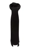 Victoria Beckham Draped Neck Slit Dress In Black