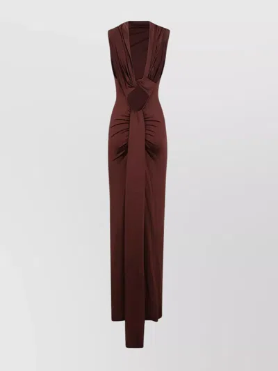 Victoria Beckham Draped Neckline Sleeveless Gown In Brown