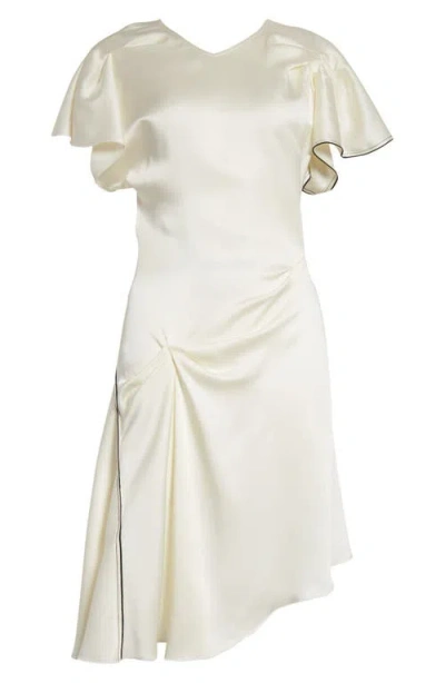 Victoria Beckham Draped Pleat Detail Asymmetric Satin Minidress In Ivory